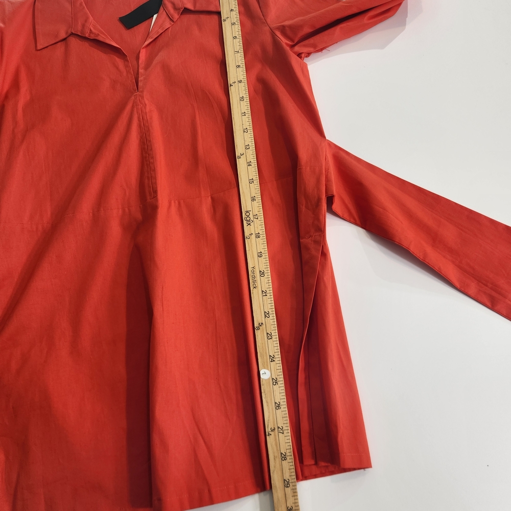 Natori Women's Collared Tunic Blouse Size S Cotton Poplin Tie Front Orange 01 - Picture 16 of 16